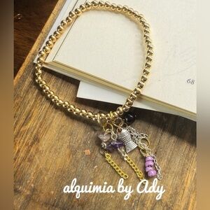 Amethyst  confetti gold dainty bracelet/crown chakra